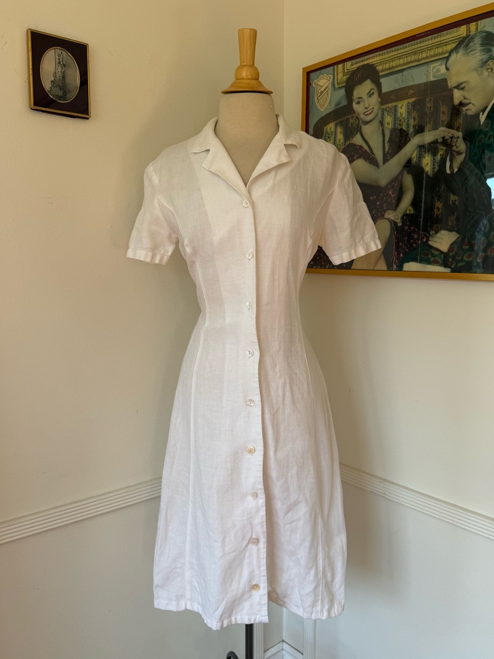 Classic Button-Front Linen Midi Dress